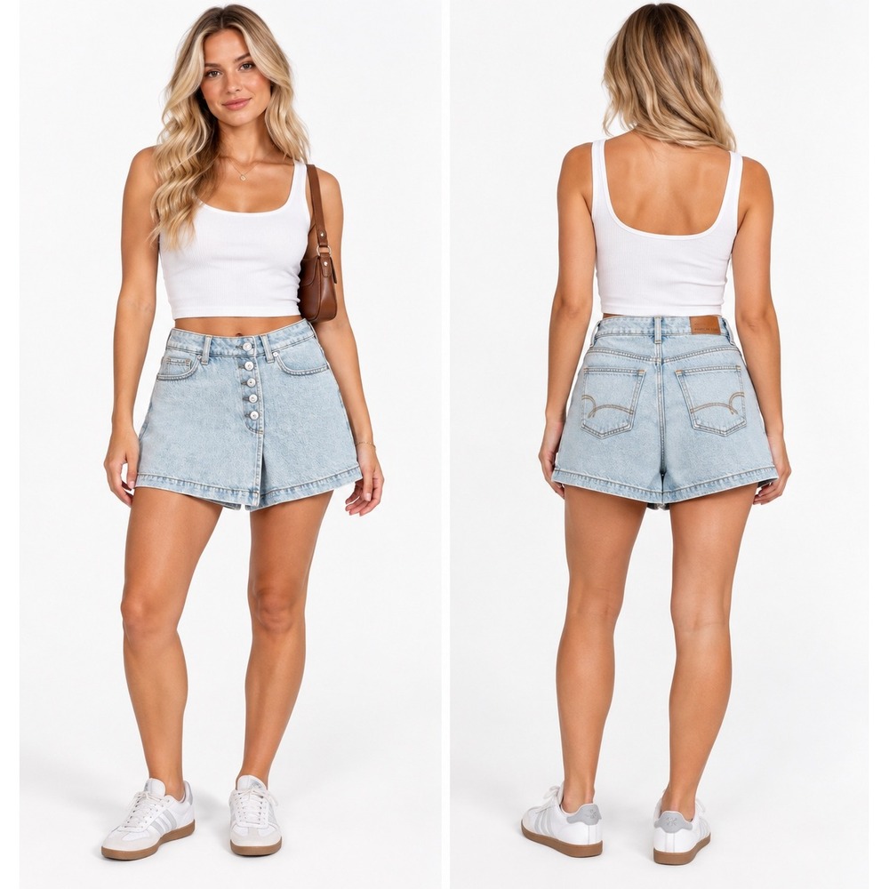 American Eagle Mom Skort 4 Light Wash Rainbow Button Fly High Waisted Pride Boho